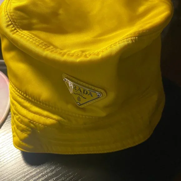 Brand new Yellow Prada Bucket Hat Size Medium Prada Re-Nylon Yellow Grey Triangle Logo Nylon Sun Bucket  main image 3
